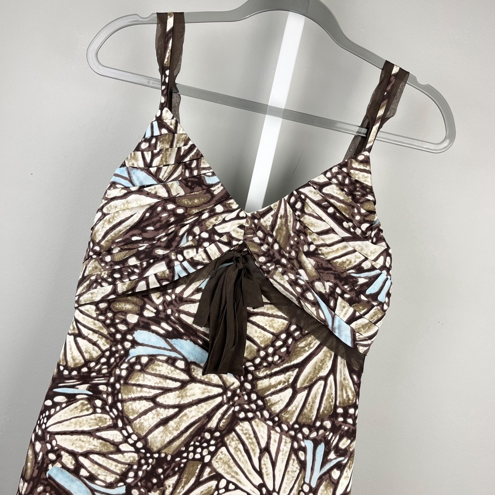 Vintage Etcetera Silk Dress Womens 4 Brown Blue Butterfly Wing Fairycore Y2K - Picture 1 of 8